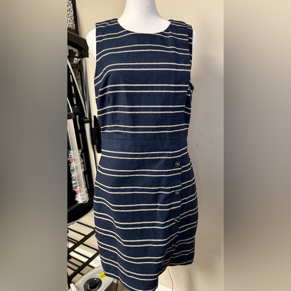 Tommy Hilfiger Navy and White Striped Midi Dress